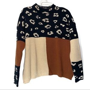 Andree Leopard & Color Block Sweater Medium